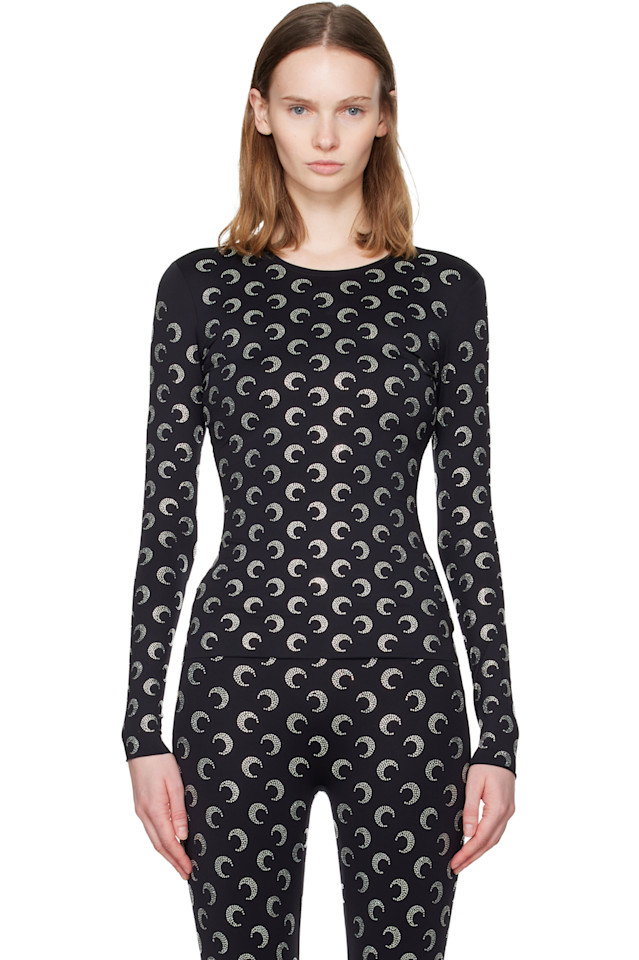 

Marine Serre Черная облегающая футболка с круглым вырезом из переработанной ткани