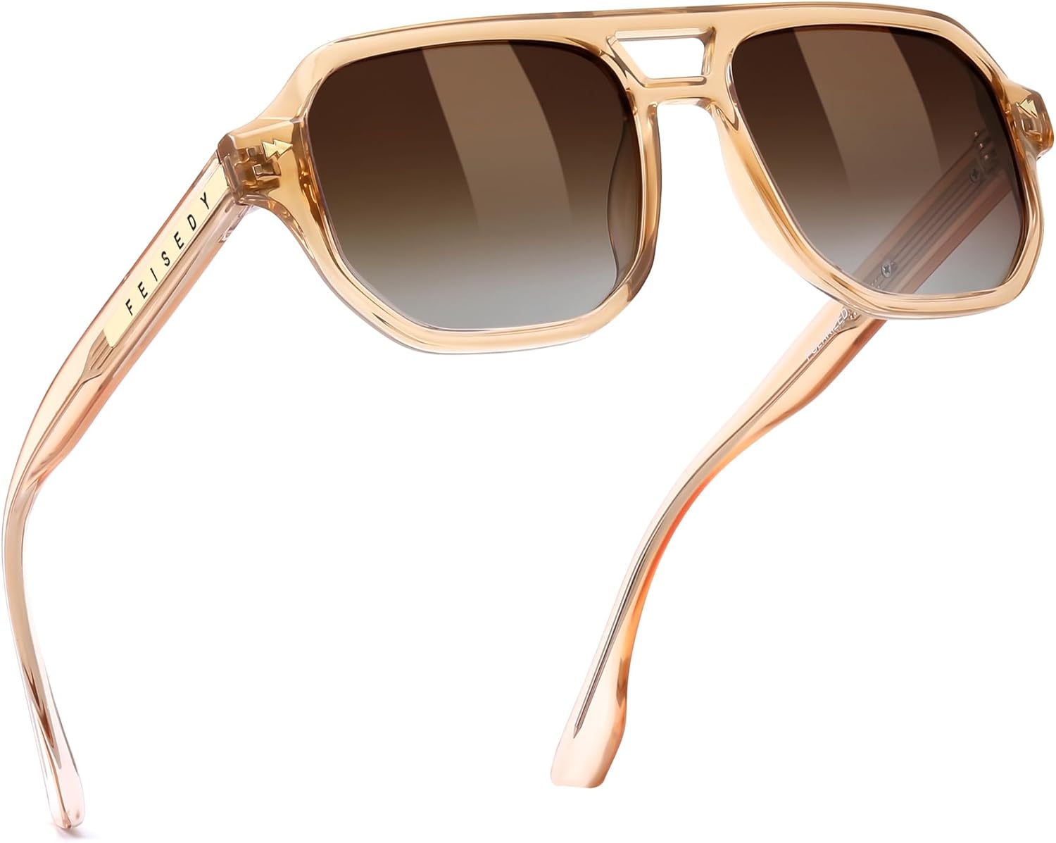 

Поляризованные солнцезащитные очки-авиаторы FEISEDY для мужчин и женщин, дизайн в стиле ретро 70-х годов - защита UV400, подходят для вождения и повседневного ношения B0203, 006 Champagne Frame & Gradual Tea