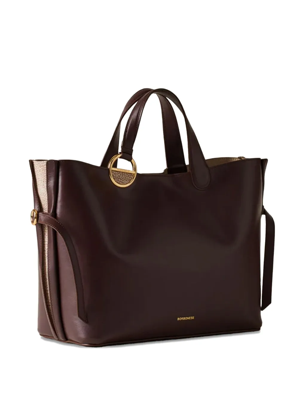 

Сумка-тоут среднего размера из бр idleйной кожи с кольцом Borbonese, коричневый