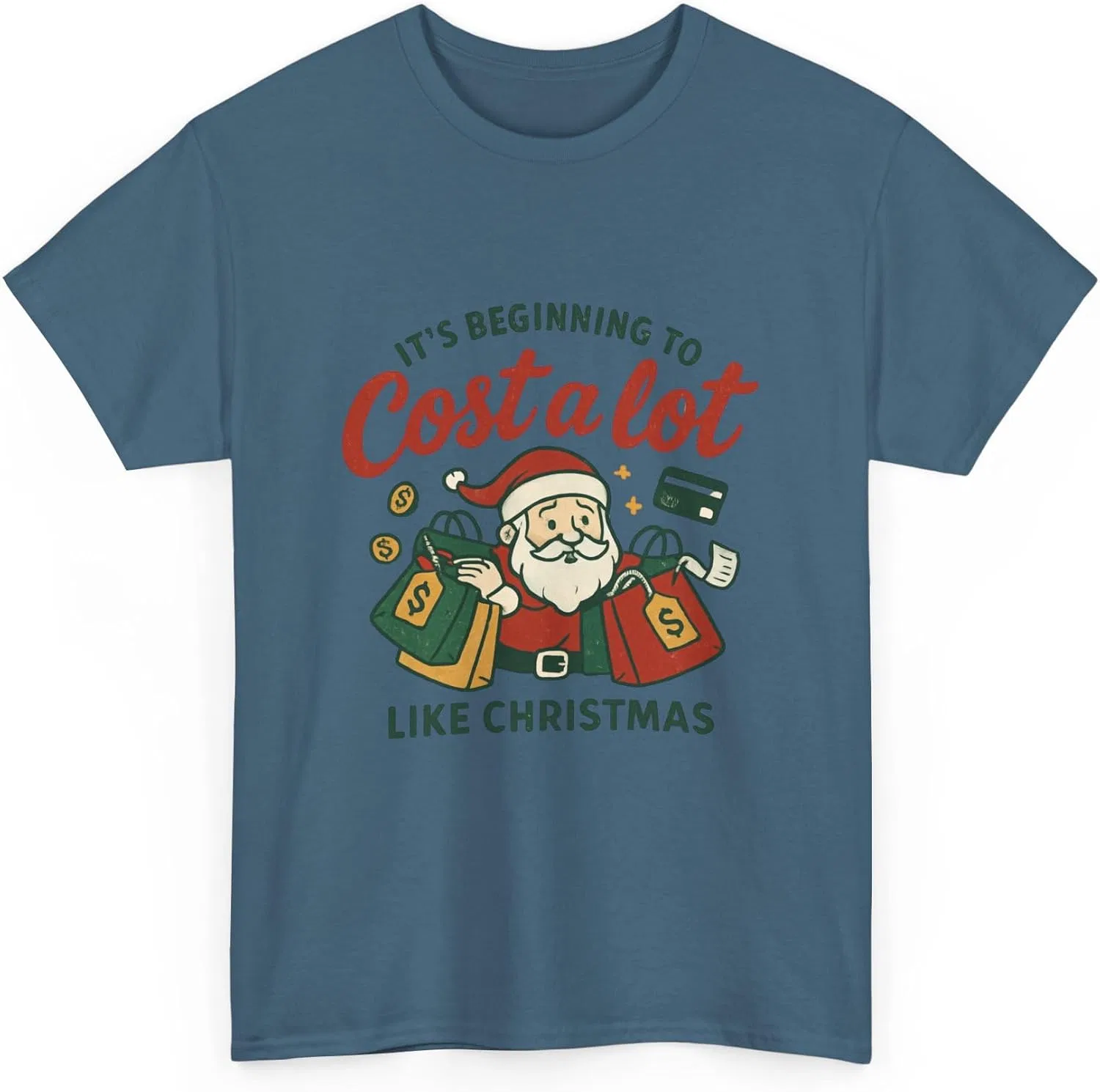 Футболка с принтом "It's Beginning to Costa a Lot Santa Tee" | Юмористическая рождественская футболка для шопинга GENERIC, индиго — фото 3