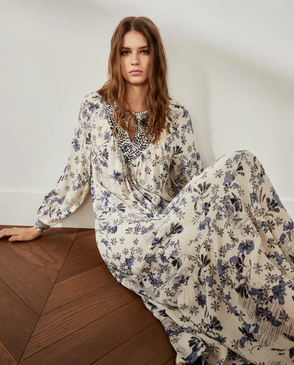 

Платье с вышитым V-образным вырезом из люрекса Southern Cotton, синий