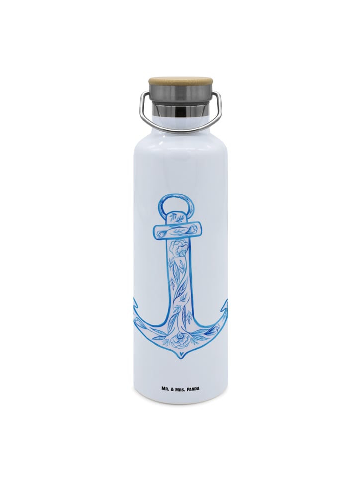 

Mr. & Mrs. Panda Синяя бутылка для воды с изображением якоря, без слогана, белого цвета