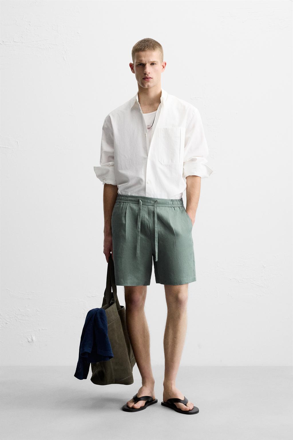 

Шорты-бермуды из 100% льна обычного покроя ZARA, цвет Grey green