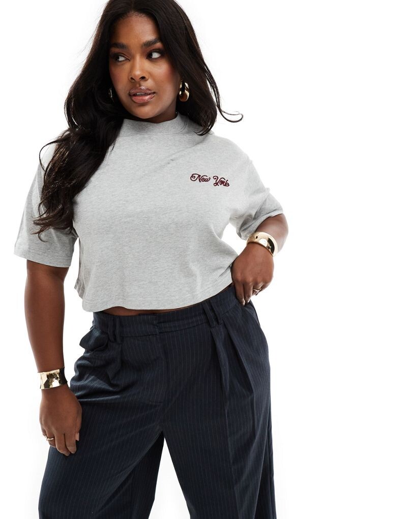 

4th & Reckless – эксклюзивно для ASOS – серая укороченная футболка с вышивкой «Нью-Йорк»