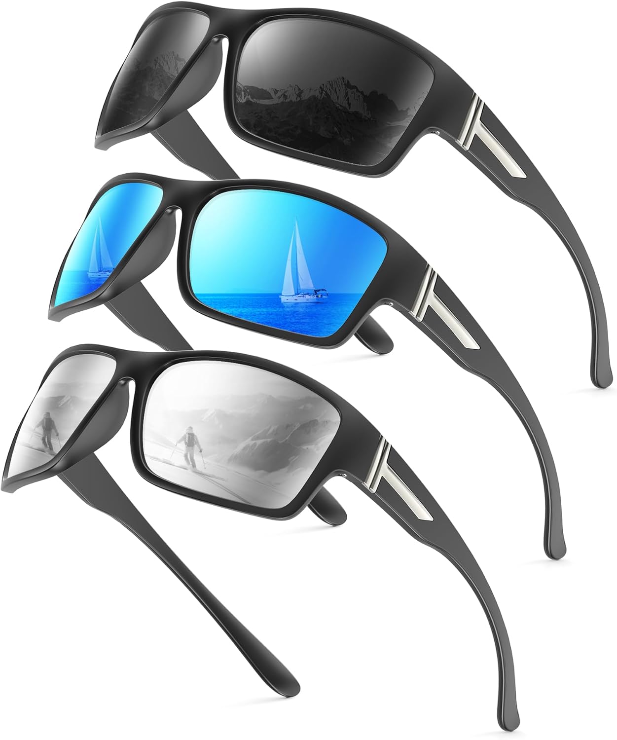 

Поляризованные солнцезащитные очки KALIYADI для мужчин и женщин, спортивные солнцезащитные очки: поляризованные солнцезащитные очки для мужчин и женщин с защитой UV400 для рыбалки и гольфа, A04-black+ice Blue+silver