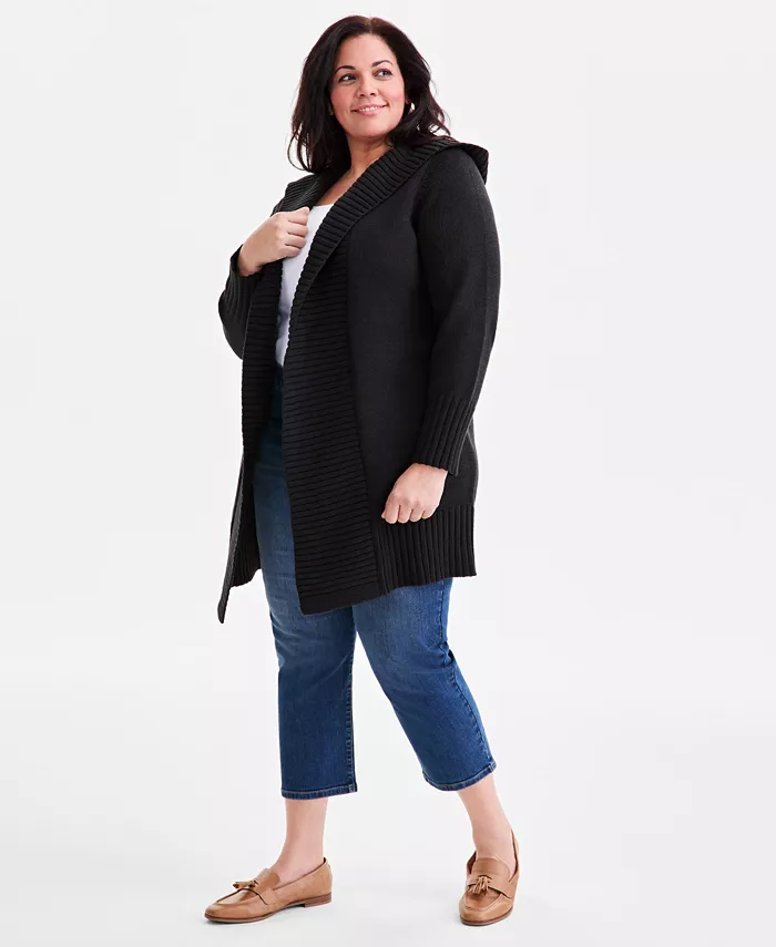 

Плюс сайз кардиган с капюшоном и открытой передней частью Style & Co, черный