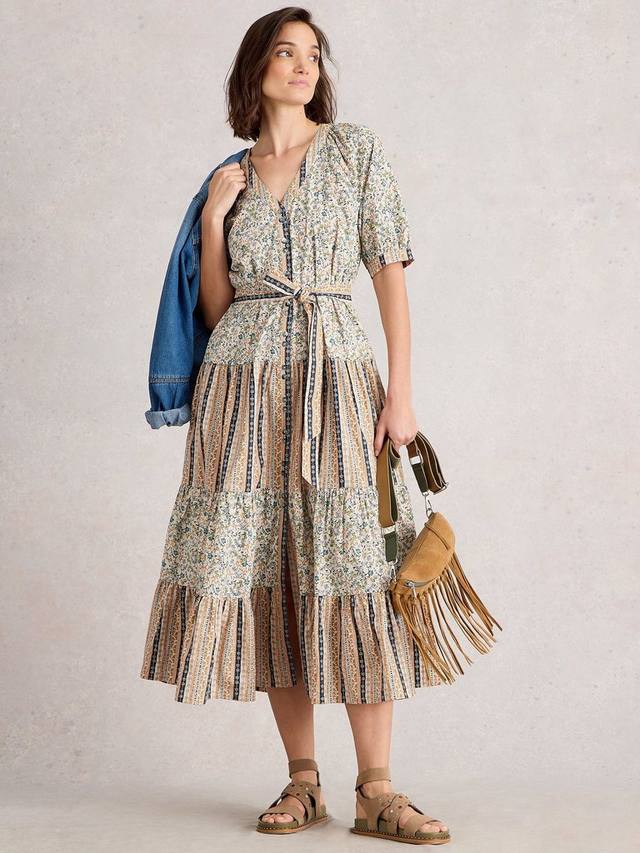 

Платье миди Clementine в полоску с цветочным принтом White Stuff, Ivory/Multi