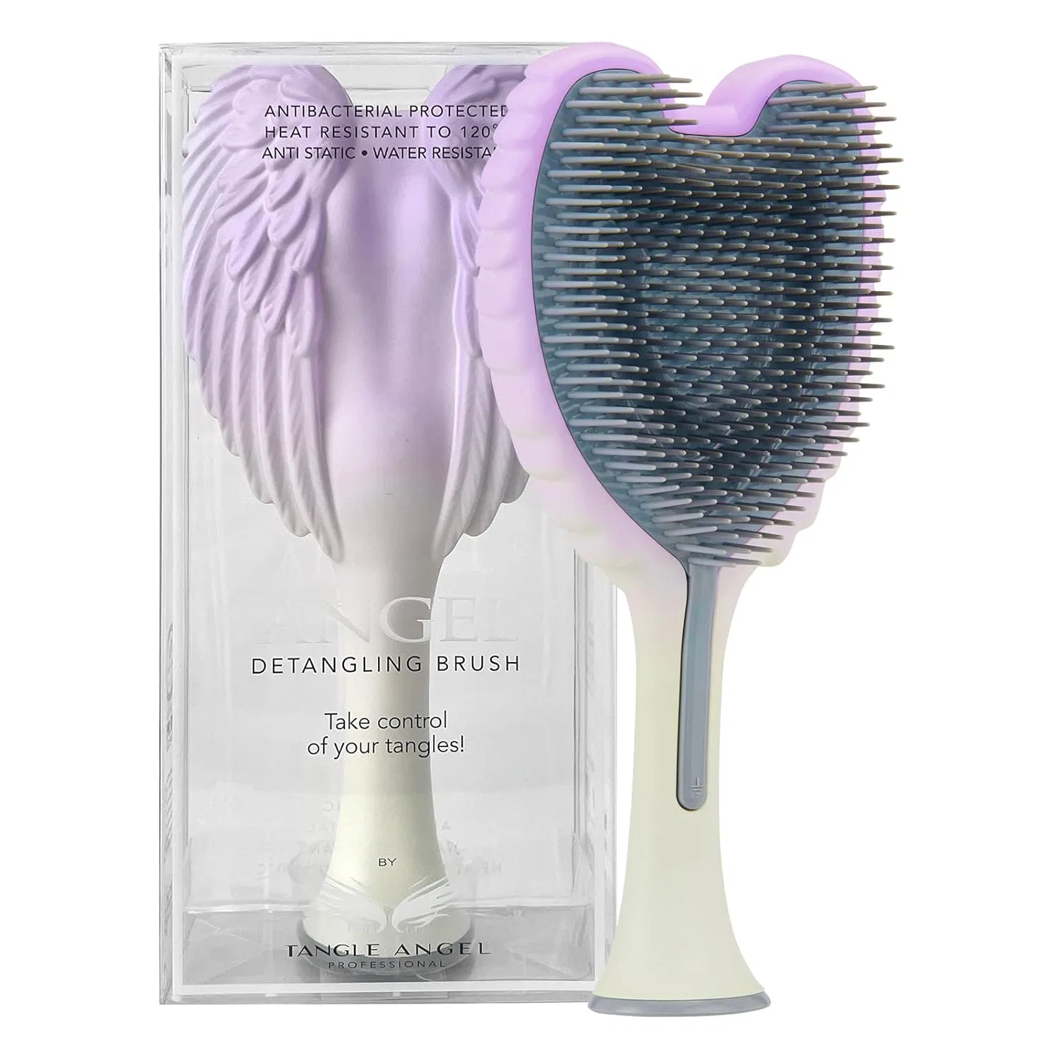 Щетка для наращенных волос Tangle Angel, двухцветная Tangle Angel, Ombre Purple/Ivory