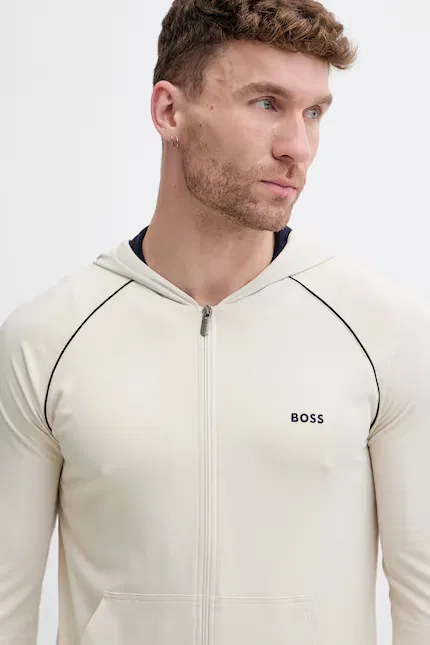 Бежевая толстовка с капюшоном Mix&Match Jacket H BOSS — фото 4
