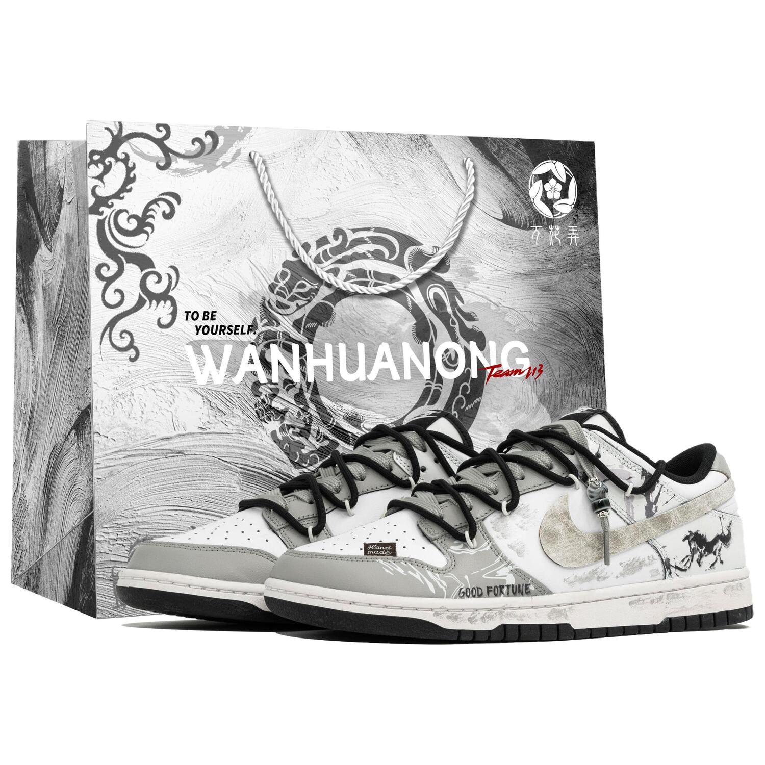 

Nike Dunk Myriad Flowers, Flying Pegasus, Shopping Bag Abrasion Resistant Low top Skateboard Shoes, мужские, серый белый