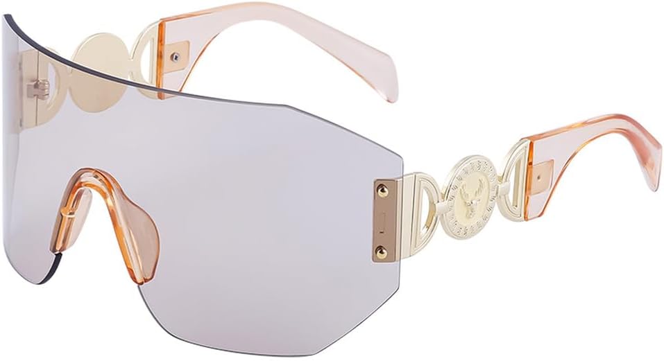 

Большие солнцезащитные очки-щитки для женщин, модные солнцезащитные очки неправильной формы для мужчин, безободковые солнцезащитные очки в стиле стимпанк WNCKSQ, C7champagne