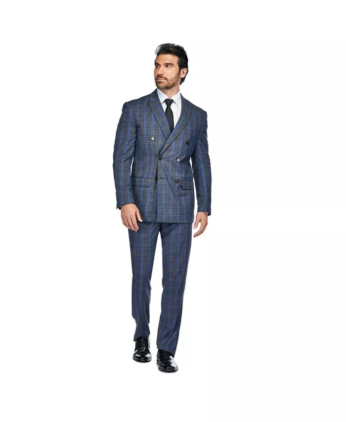 

Мужской двубортный клетчатый костюм Slim Fit, 2 предмета Gino Vitale, серый