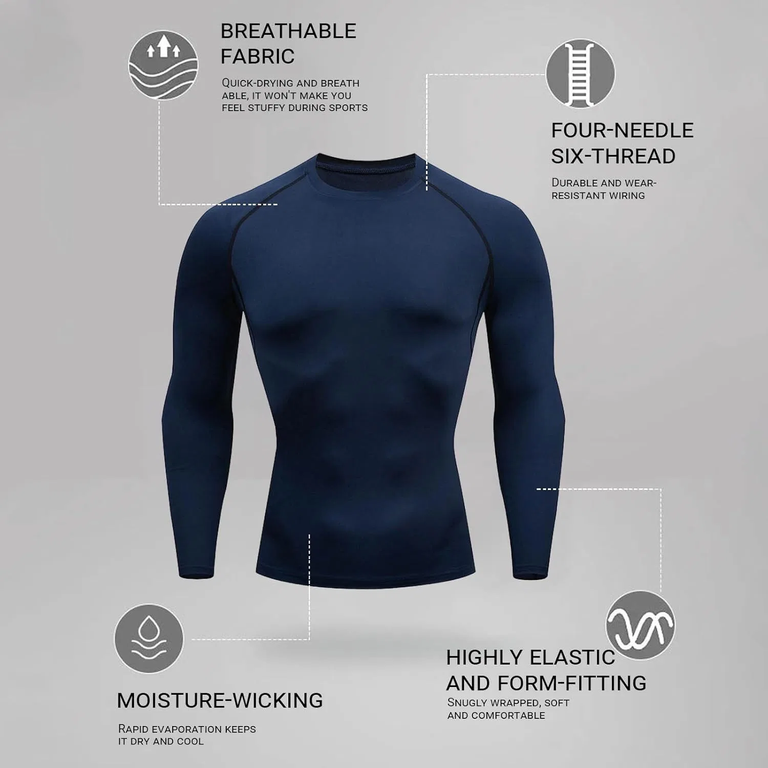 Мужская компрессионная футболка с длинным рукавом, Athletic Workout, Navy — фото 4