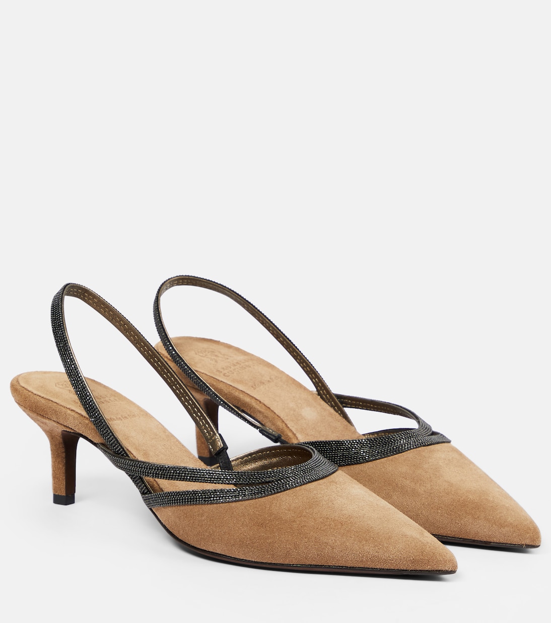 Туфли-лодочки City из замши с ремешком на пятке Brunello Cucinelli, Medium Brown
