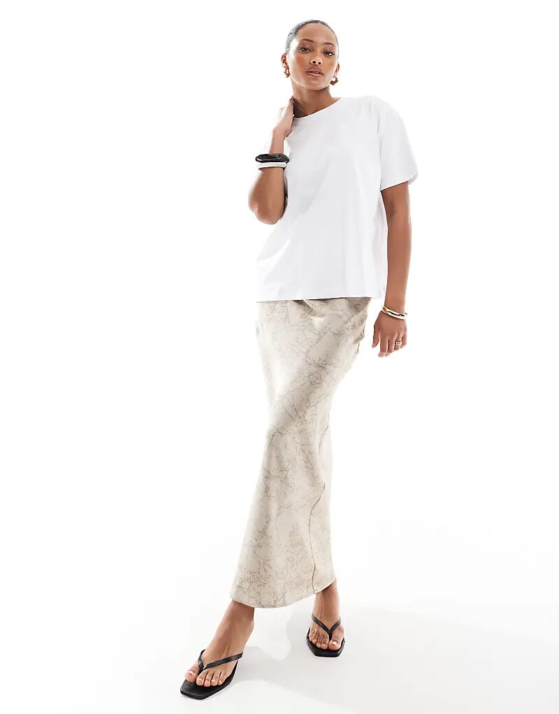 

Юбка макси из атласа 4th & Reckless с бежевым мраморным принтом