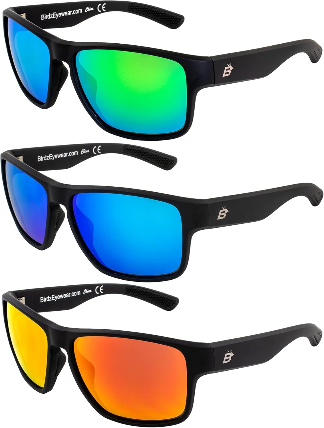 

Солнцезащитные очки Birdz Eyewear Glide (3 пары) для мужчин и женщин. Линзы с защитой от царапин. Легкая черная квадратная оправа. Зеркальные линзы зеленого, синего и красного цвета, Green Blue & Red