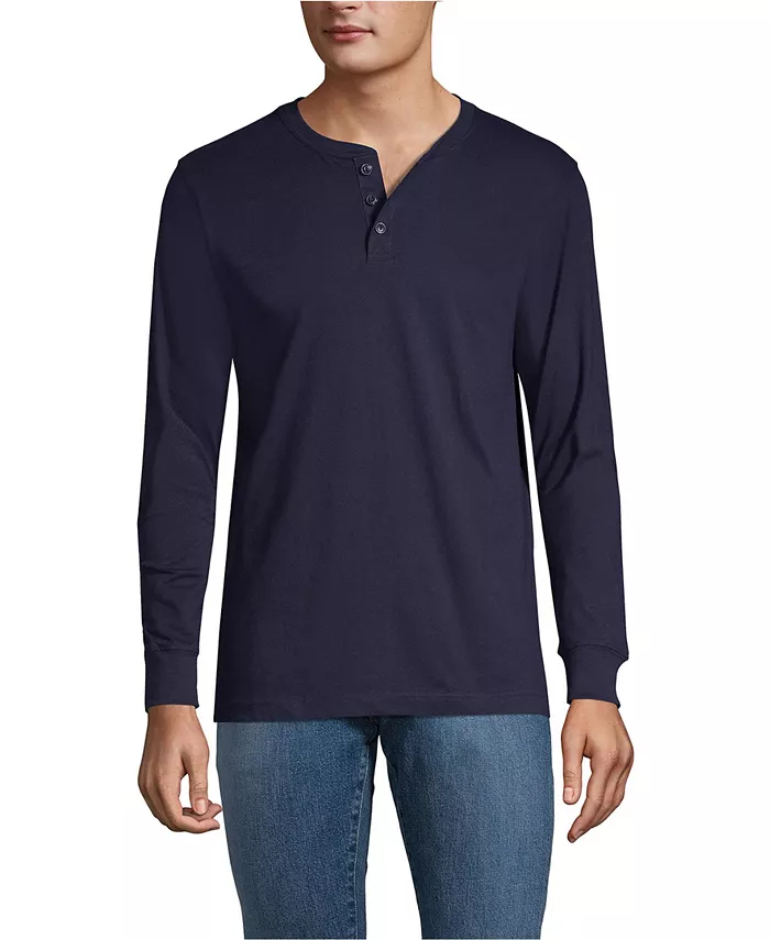 

Футболка с длинным рукавом Henley Big & Tall Super-T Lands' End, синий