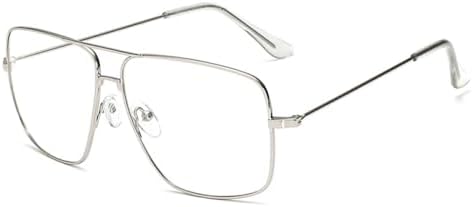 

Квадратная оправа для очков 2027 года для женщин и мужчин, винтажные солнцезащитные очки из сплава с прозрачными линзами для женщин, очки большого размера MTZJH, Silver-clear