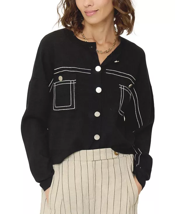 

Женский оливковый кардиган свободного кроя с декоративной строчкой Central Park West, черный