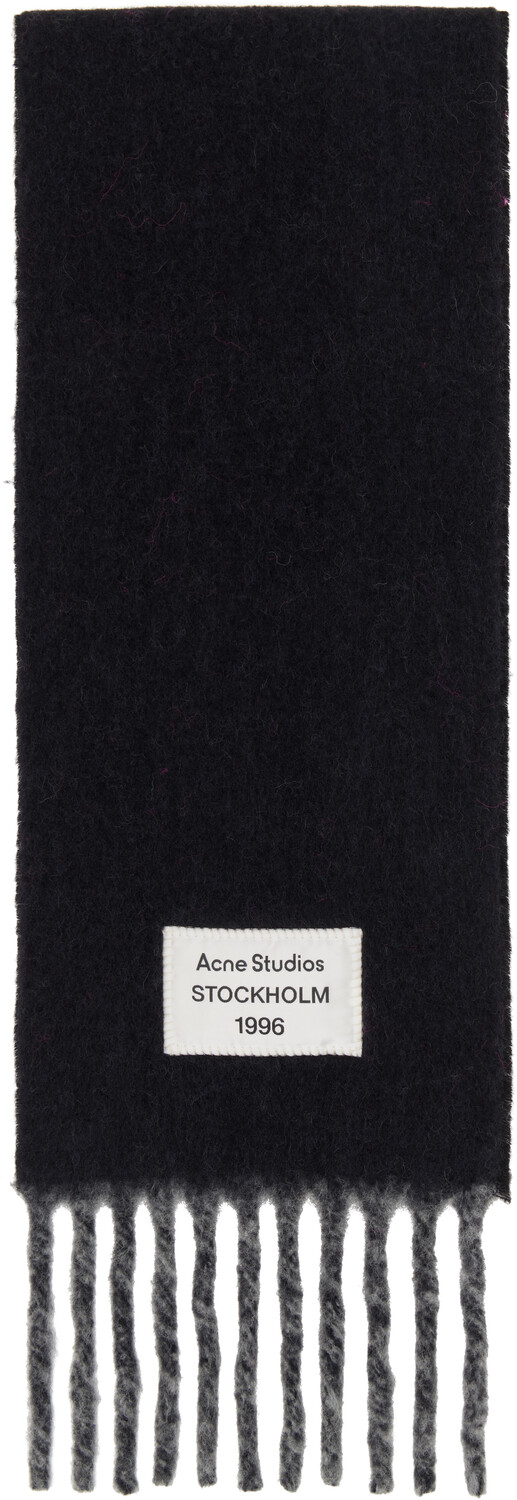 

Шарф с бахромой и логотипом черного и серого цвета Acne Studios, черный/серый