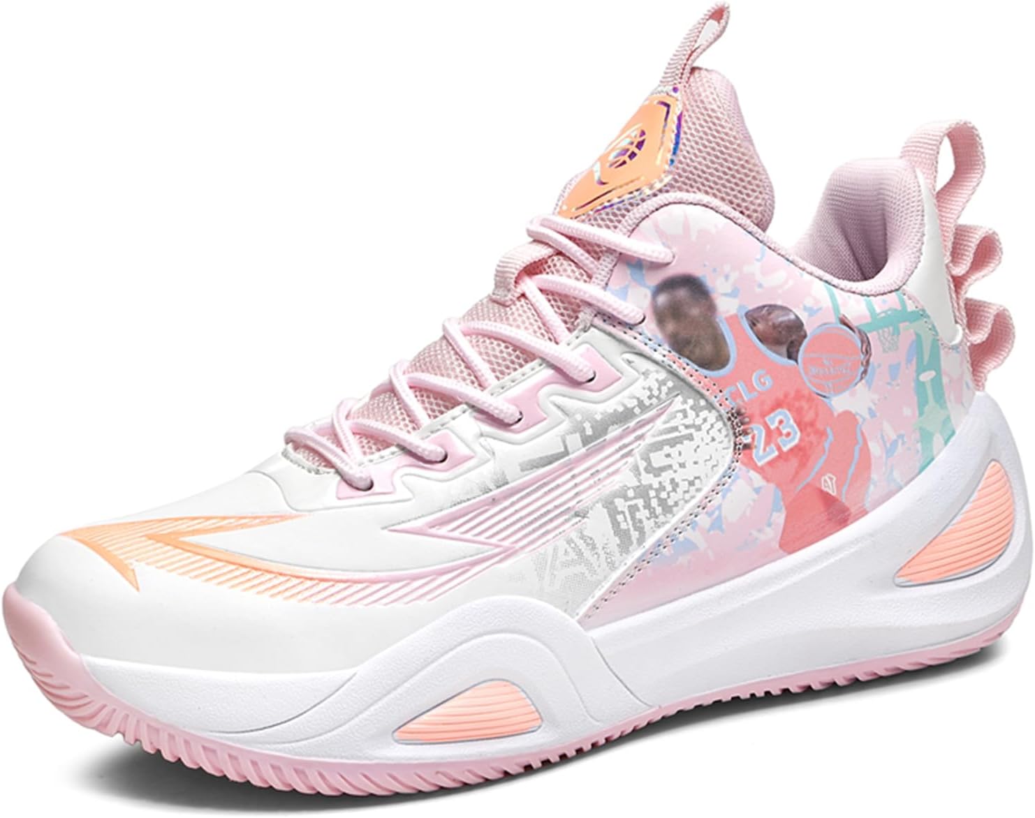 

Мужские баскетбольные кроссовки на толстой подошве, легкие, противоскользящие, с амортизацией, шнуровка, средний вырез, сетчатые, дышащие повседневные спортивные обувь, подходят для прогулок, бега и тренировок в спортзале Qaoterod, розовый