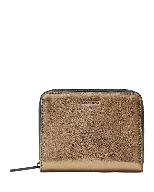 

Кошелек Lena Hex из металлизированной кожи на молнии Allsaints, золотой