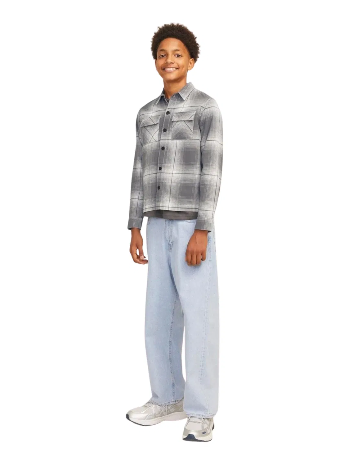 Удобная рубашка на пуговицах в клетку 'Чарли'. Jack & Jones Junior, Grey/Light Grey — фото 4