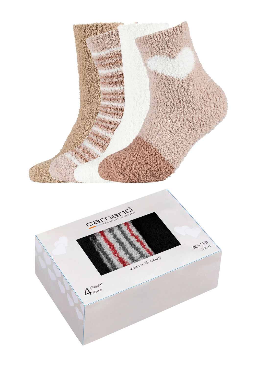 

Носки camano cuddly socks 4 пак 8 шт белый, бежевый, белый/бежевый