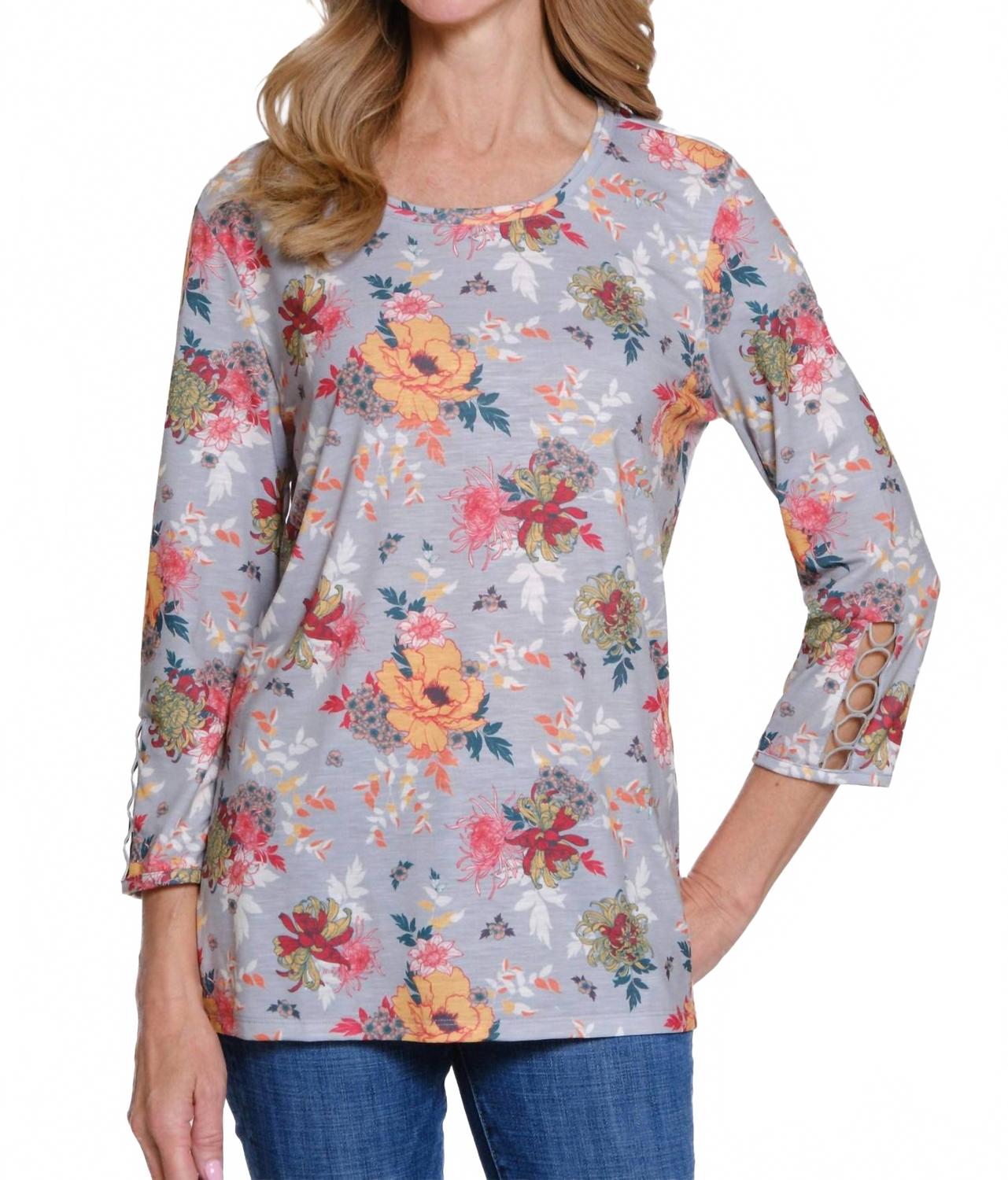 

Топ с круглым вырезом и рукавами 3/4, с кружевной отделкой, цвет многоцветный Multiples, Multi