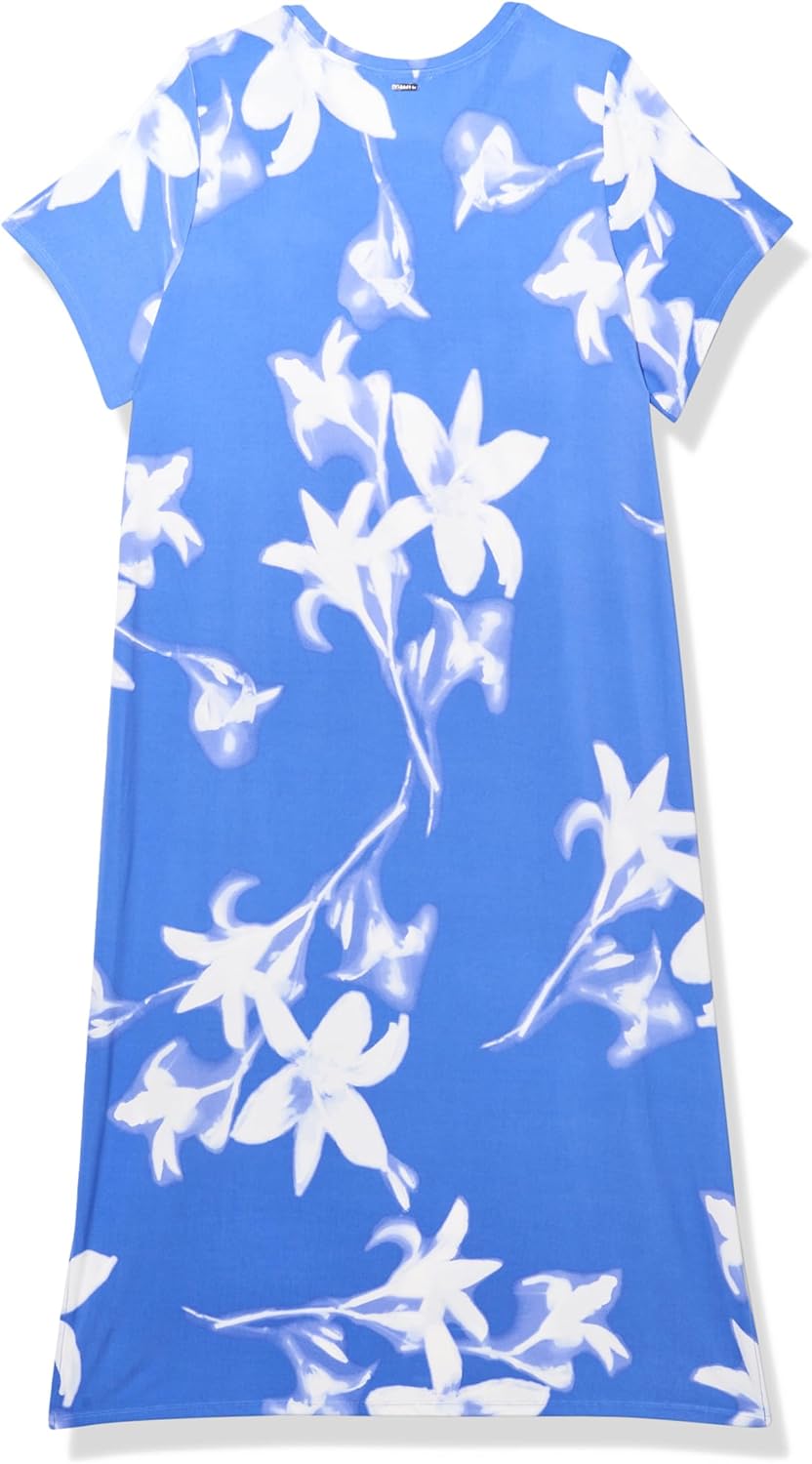 Женское трикотажное платье с круглым вырезом Calvin Klein, Dazzling Blue/ Soft White — фото 2