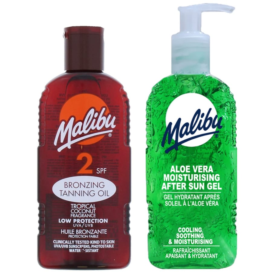 

Солнцезащитное масло Malibu SPF2 200 мл + Гель после загара с алоэ 200 мл