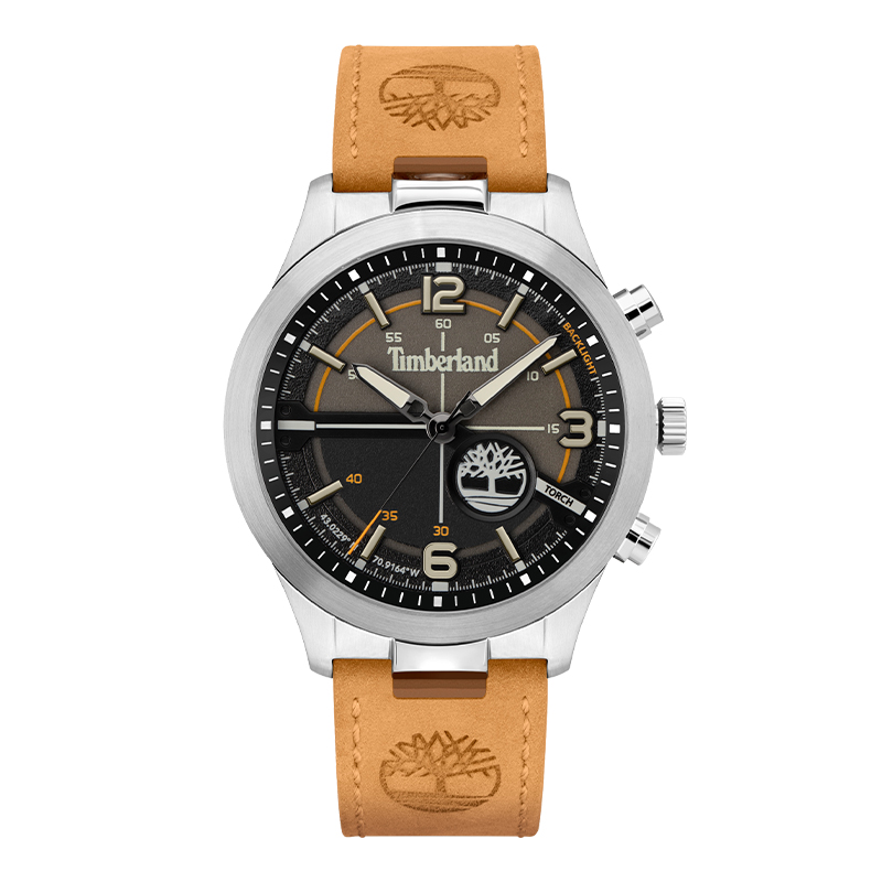 

Часы Sullivan Collection с кварцевым механизмом, кожаным ремешком, черным циферблатом 44 мм, мужские часы Timberland