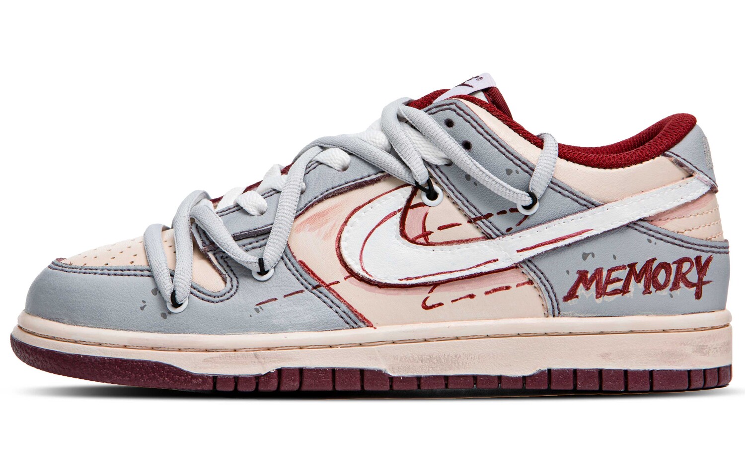 

Кроссовки Nike Dunk Skateboarding Shoes Men Low-top Grey/Beige/Red, цвет Rice flour ash