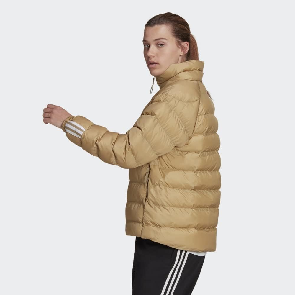 Женская худи Adidas утепленная с тремя полосками, бежевый — фото 4