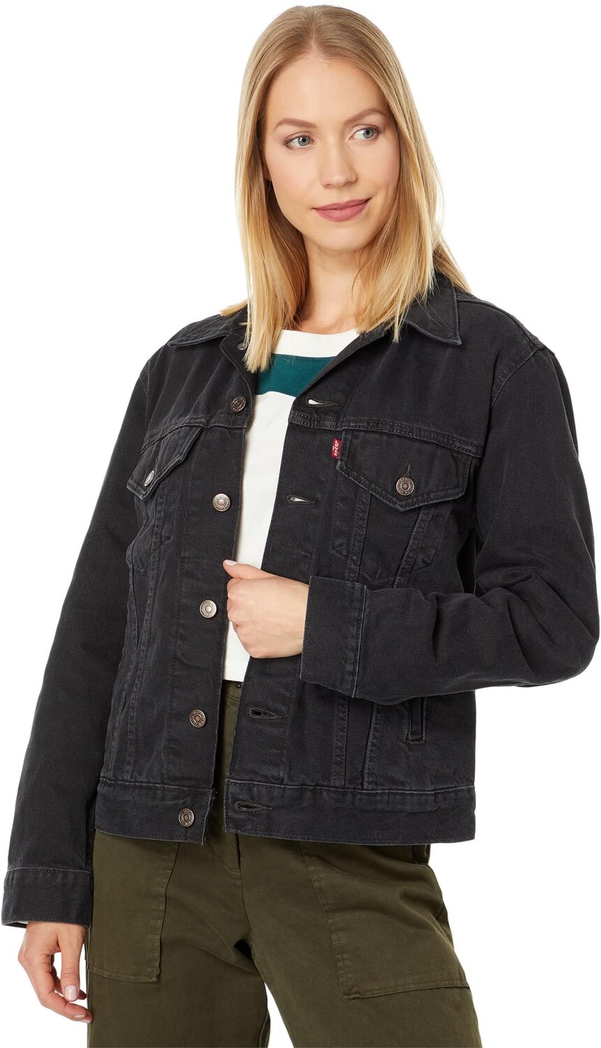 

Куртка Levi's Womens Ex-Boyfriend Trucker Jacket, цвет Black Worn In