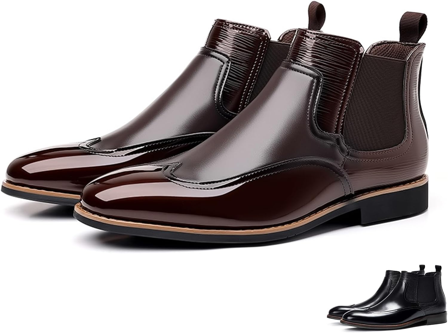 

Мужские лаковые ботинки Челси из кожи с модным дизайном, эластичной вставкой, зауженным носком, на шнуровке, повседневные, деловые, формальные оксфорды Glbdu, коричневый