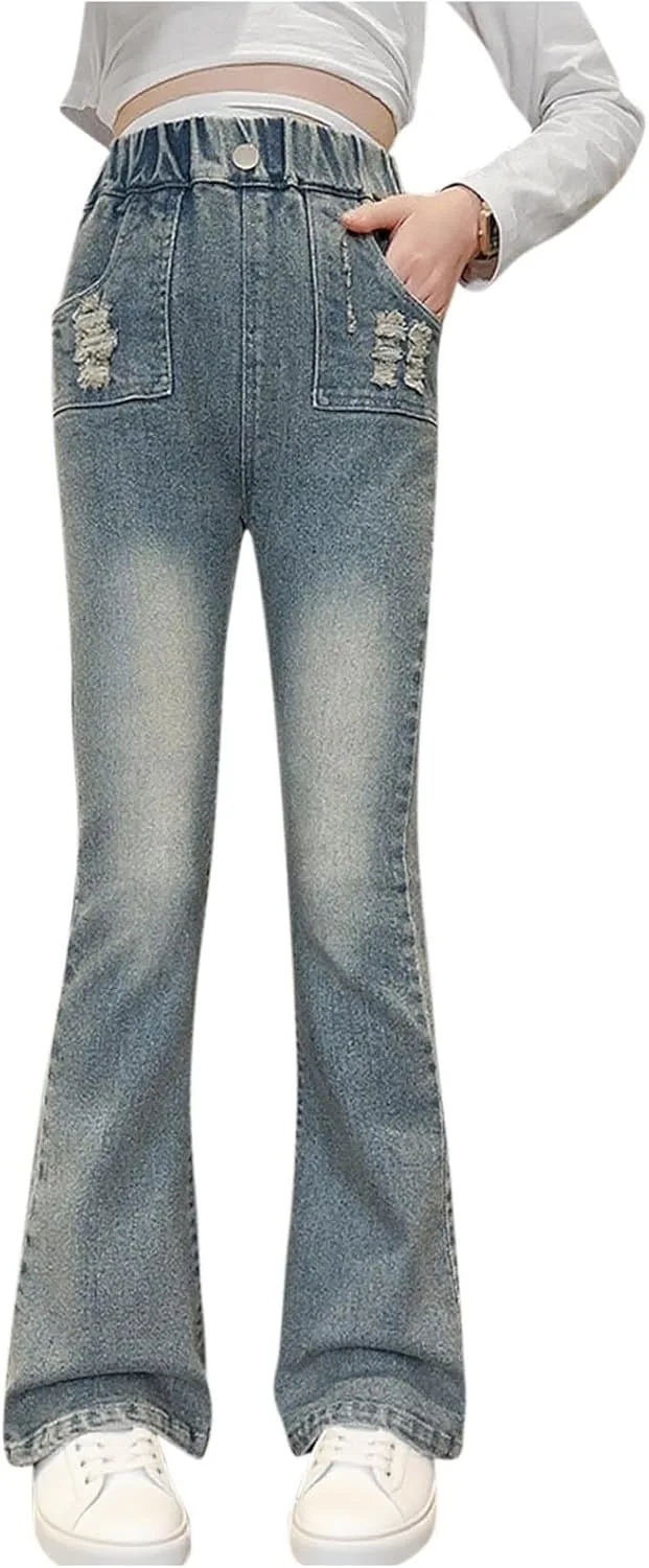 

Джинсы женские расклешенные с эластичным поясом