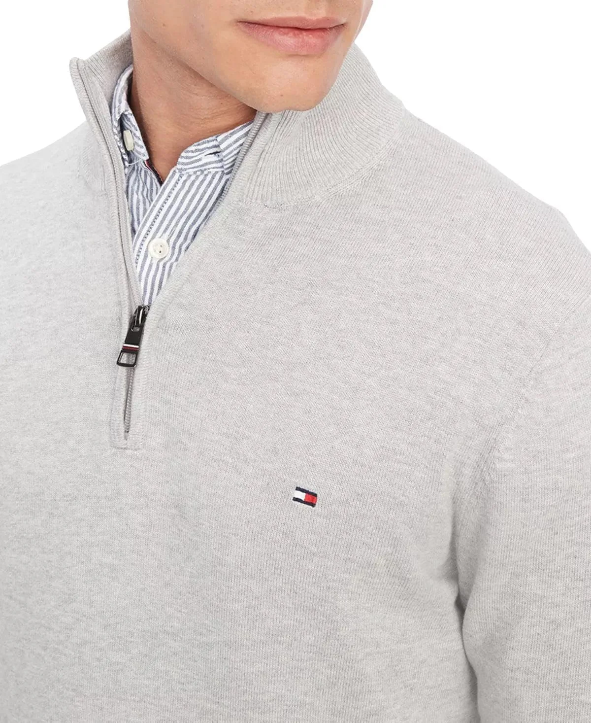 Толстовка Tommy Hilfiger мужская с молнией на 1/4 и воротником-стойкой, LiteGrey, M — фото 3