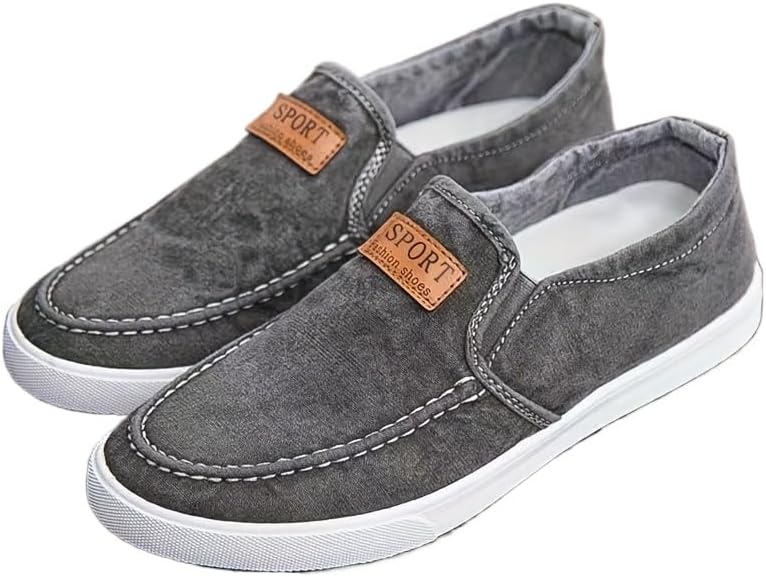 

Мужские повседневные кеды без шнурков - дышащие низкие кеды из ткани с классическим дизайном slip-on для круглогодичного комфорта Hhhchpm, серый