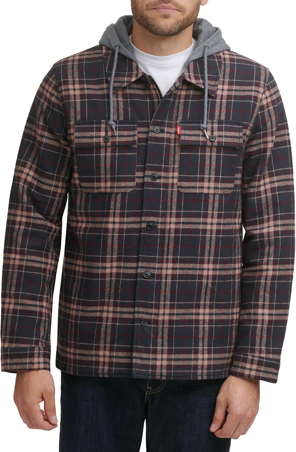 Мужская клетчатая куртка-рубашка Levi's с капюшоном и подкладкой из шерпы (стандартные размеры, большие и высокие), Brown Glen Plaid — фото 2