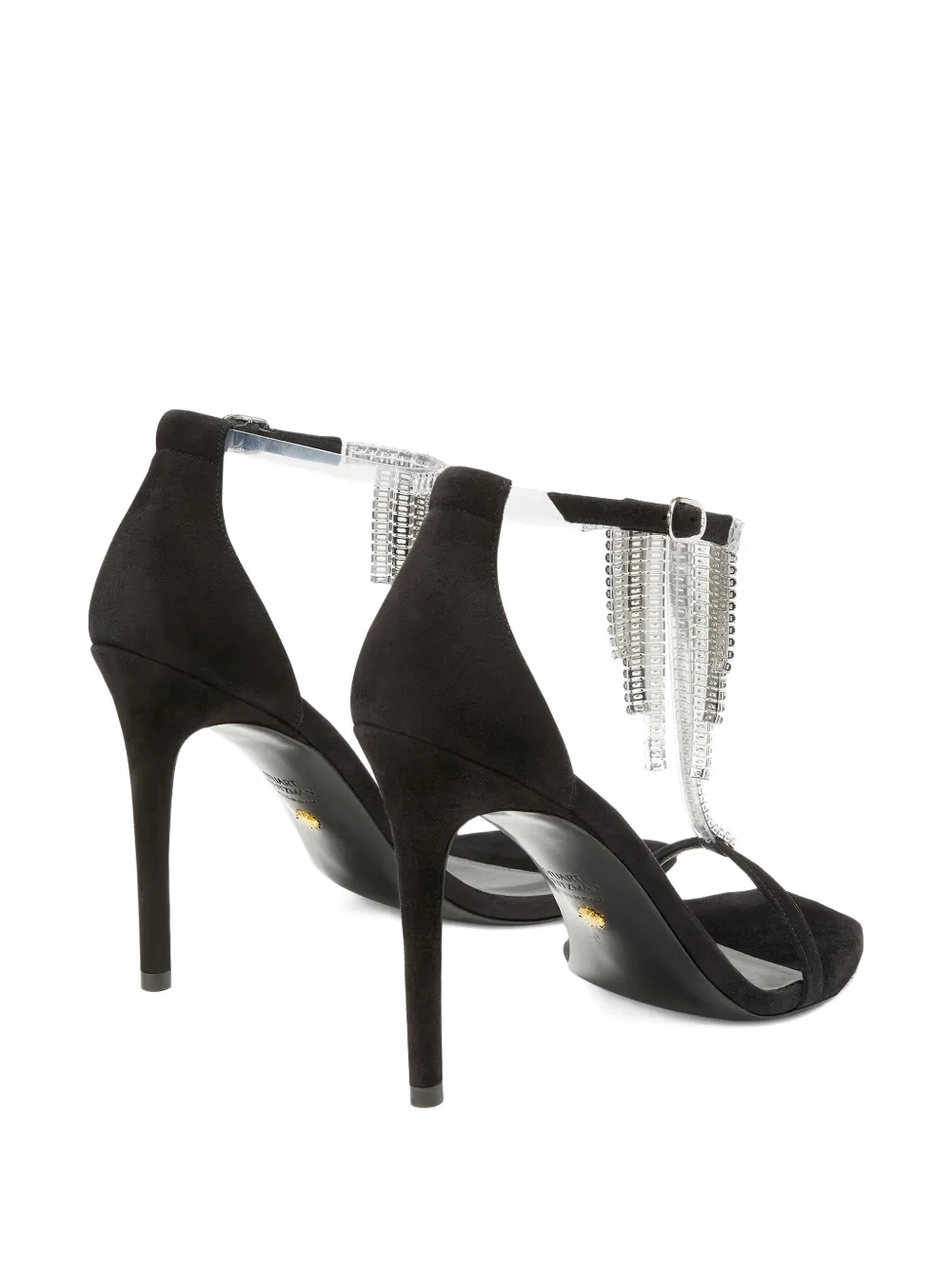Босоножки Nudistcurve Superglam с кристаллами и бахромой, каблук 100 мм Stuart Weitzman, черный — фото 4