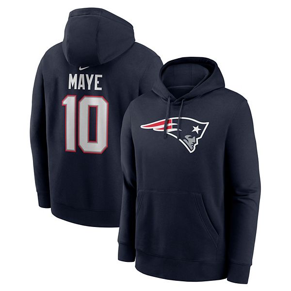 Толстовка с капюшоном из флиса Men's Drake Maye Navy New England Patriots с именем и номером игрока Nike — фото 2