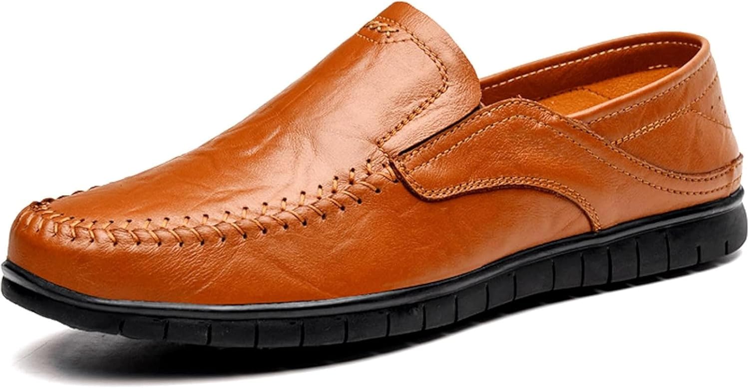 

Мужские удобные кожаные туфли, летние повседневные обувь с вырезами, обувь для вождения на улице, повседневная офисная обувь Oxcowniu, коричневый