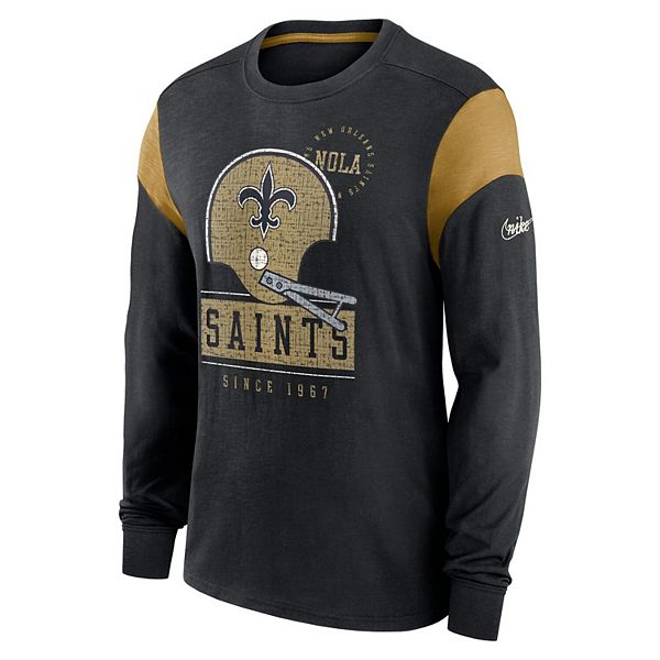 Мужская футболка с длинным рукавом New Orleans Saints Rewind Playback Helmet в цвете heather black Nike — фото 3