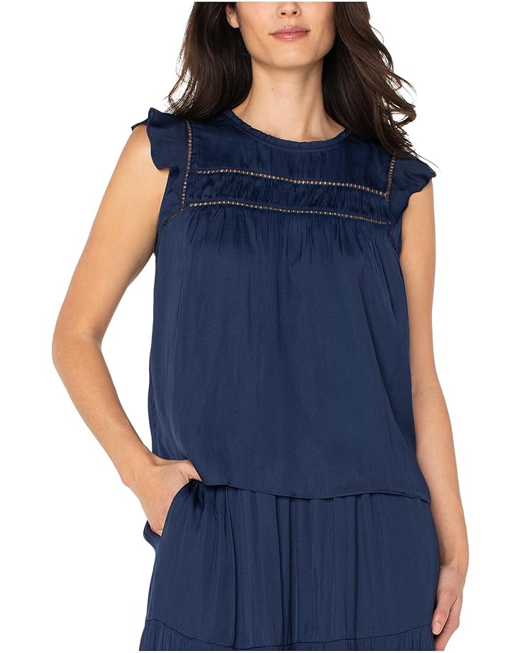 

Топ Liverpool Los Angeles Flutter Sleeve Woven Top With Trim Detail, цвет Dark Navy