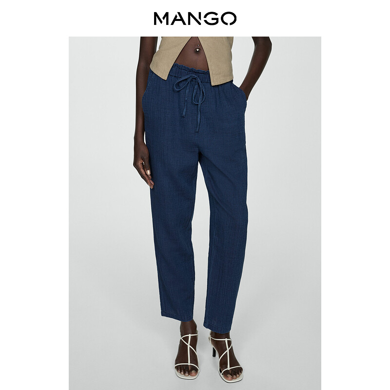 

Женские брюки Mango с эластичной резинкой на талии, темно-синий