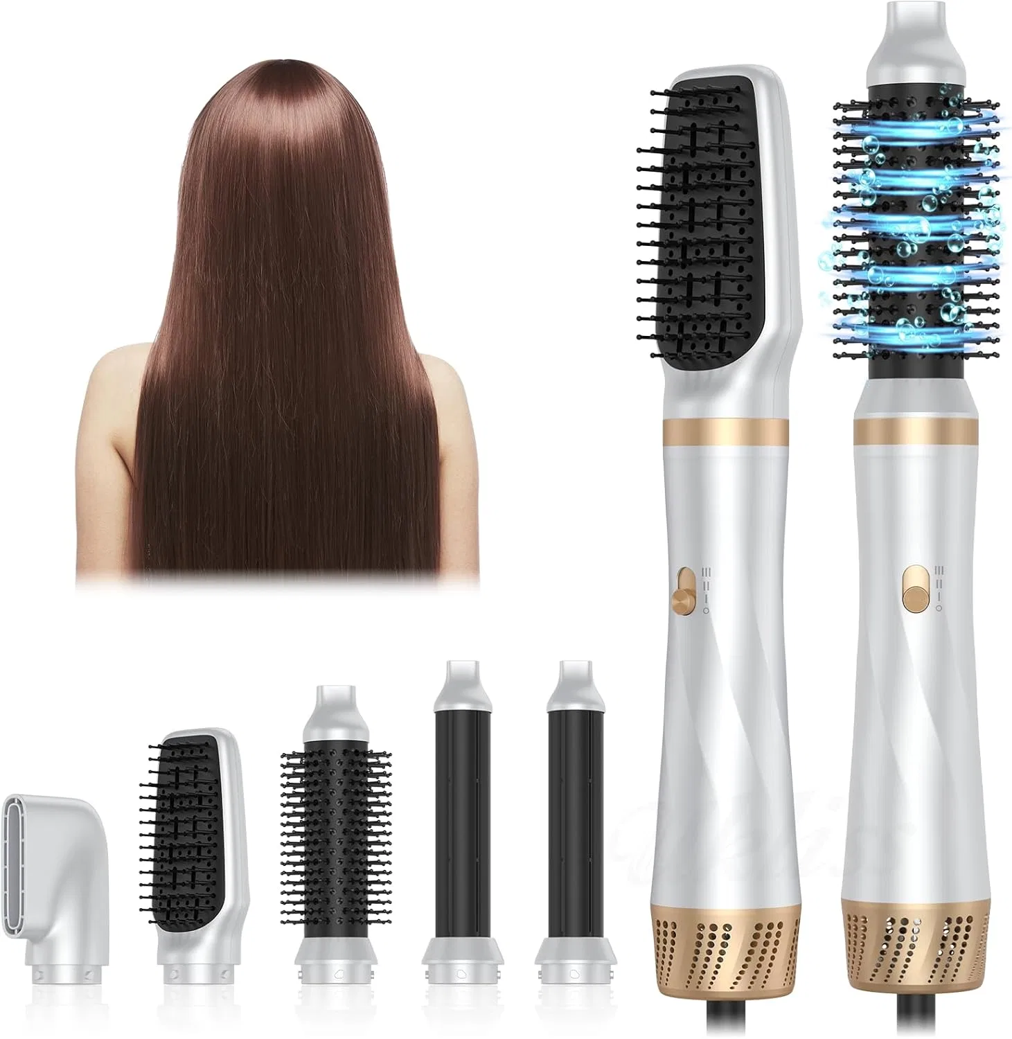 Набор для укладки волос 5 в 1 Hair Dryer Comb с горячим воздухом, бело-золотой Carsminders