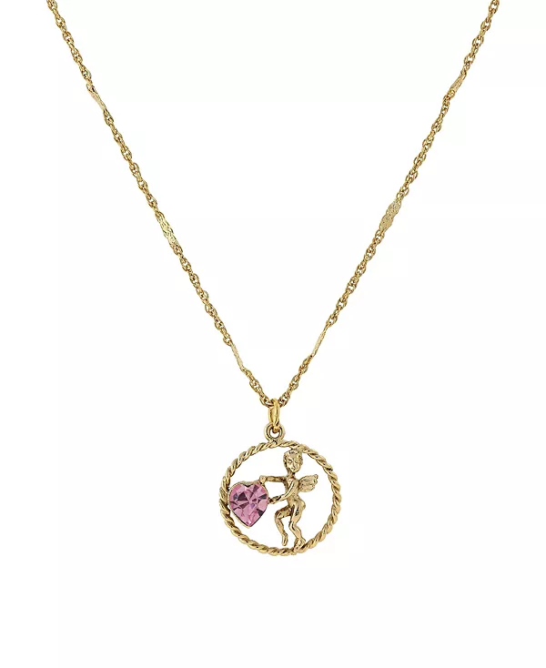 

Золотистое подвесное ожерелье в виде ангела-херувима и светло-розового сердца 2028, pink