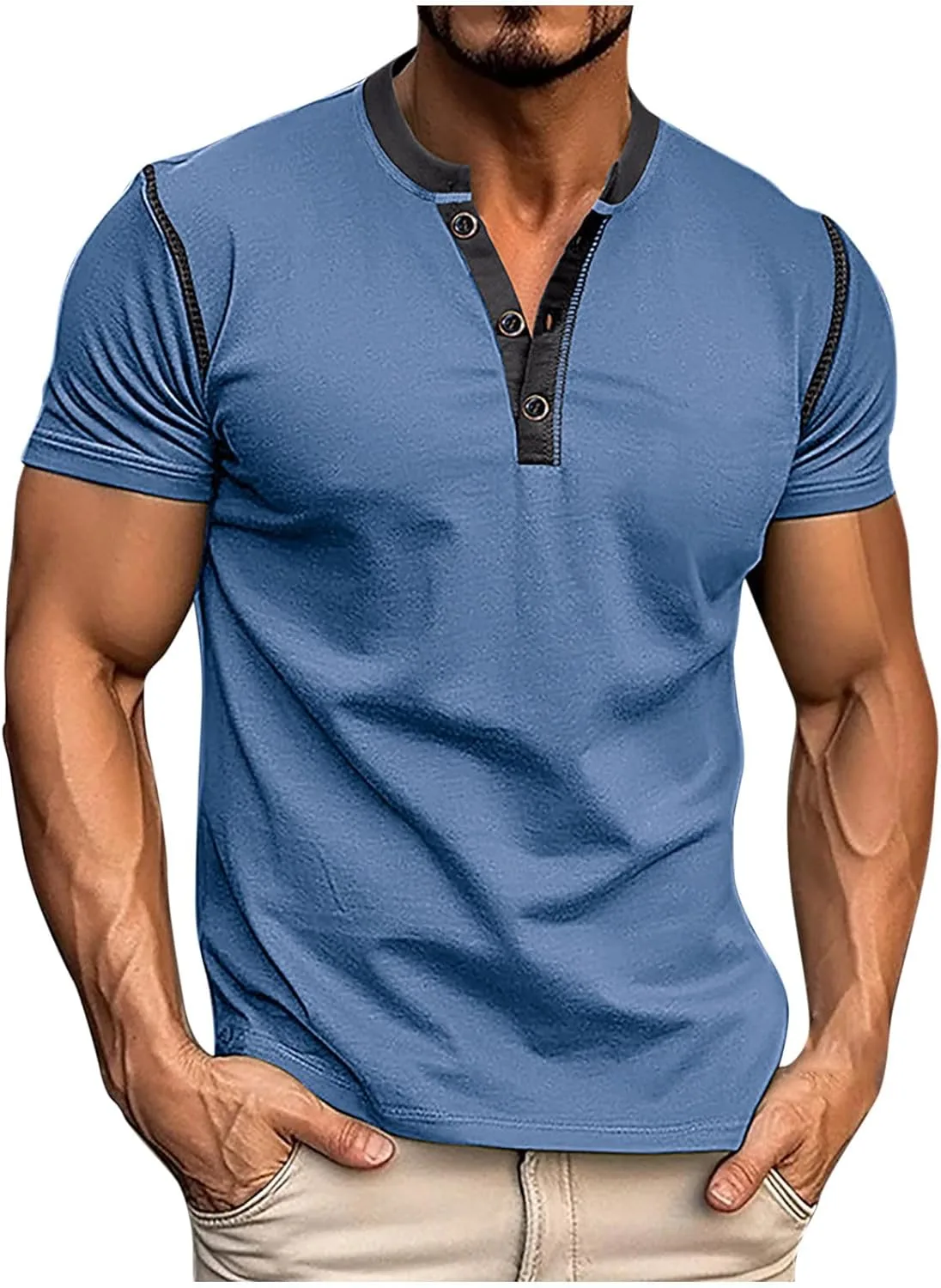 

Мужская футболка Henley с коротким рукавом и V-образным вырезом QUNPIU