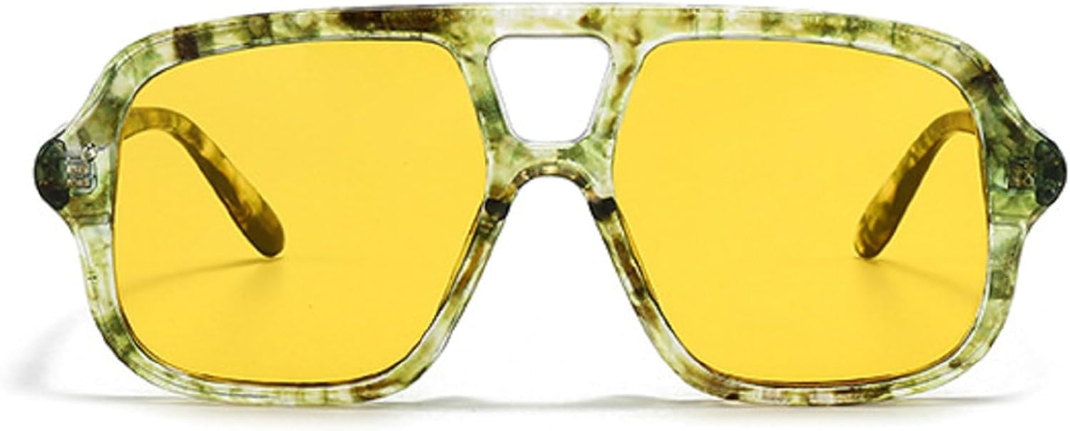 

Винтажные солнцезащитные очки с двойной перемычкой, квадратной формы, мужские, модные, с линзами цвета шампанского, с защитой от УФ-излучения UV400, трендовые солнцезащитные очки-пилот для женщин mincl, Green Yellow